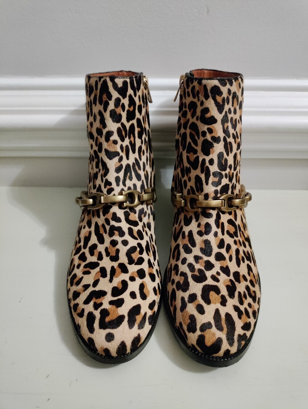 Coach Allen Leopard Haircalf Chain Ankle Booties Women's Size 9B
